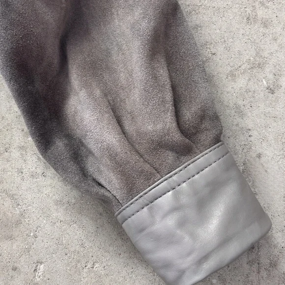 Gray Leather Jacket with Stand-Up Collar and Full-Length Zipper - Picture 4 of 11